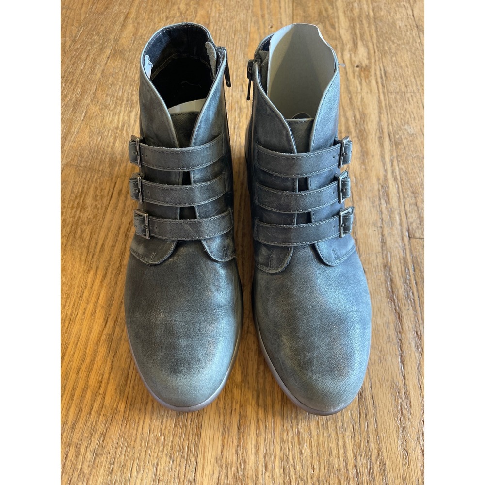 Naot Calima Grey Green Vtg Style Leather Triple Buckle Strap Ankle Boots 39 - Picture 3 of 7